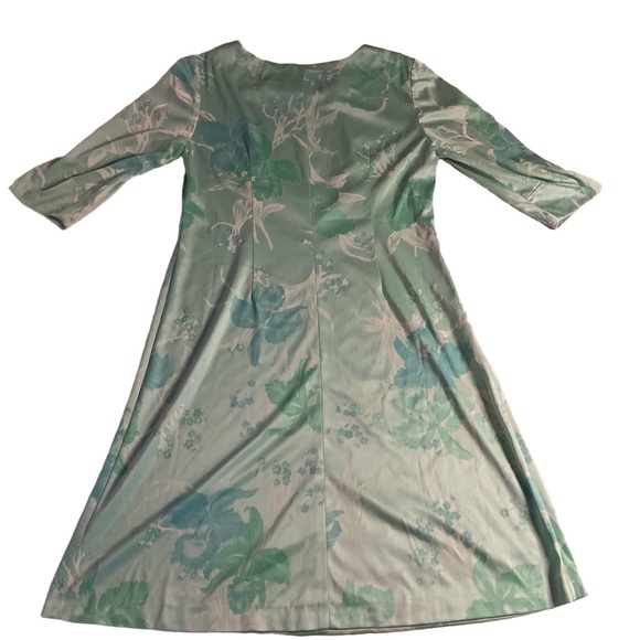 Mint Green Floral Print 3/4 Sleeve A-Line Dress Medium Vintage Homemade - Picture 6 of 6
